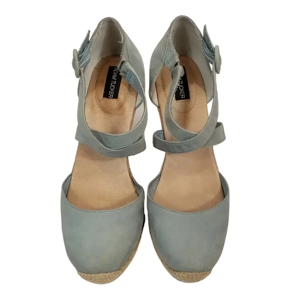 Adam Tucker  Bria8 Nubuck Wedge Heel Espadrilles Blue Size 9